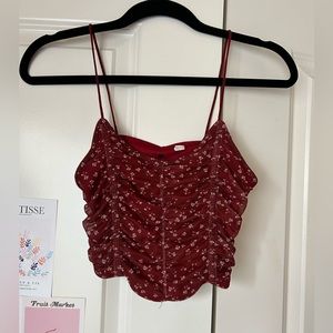 Thin strap mesh pacsun crop tank, red with white floral detail size XS
